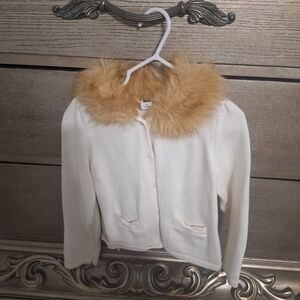Janie and Jack Cream Jacket with Tan Faux Fur Collar